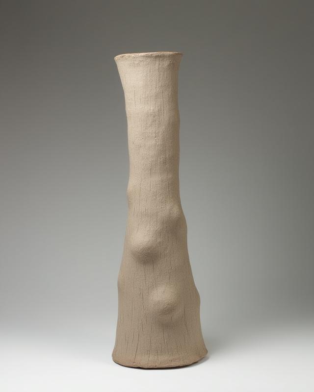 Tall, slender ceramic sculpture inspired by Krummholz trees, with textured bark-like surface, Krummholz Ceramics