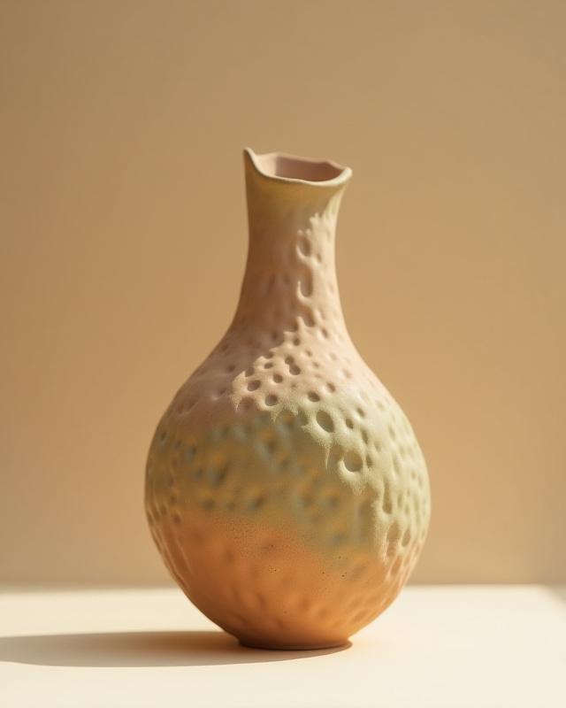 Organic shaped vase with pronounced texture and warm, natural tones, Krummholz Ceramics